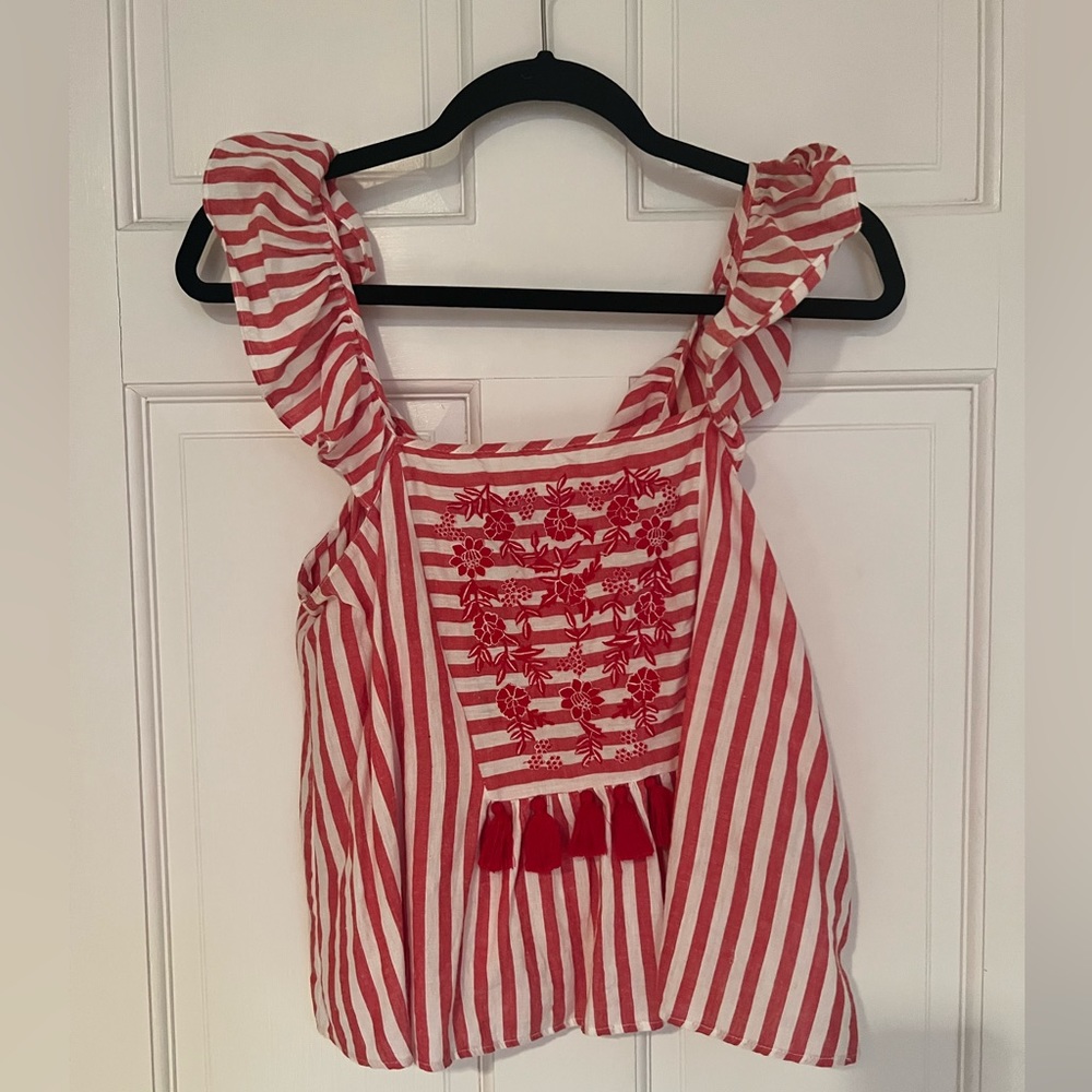 Zara Red and White Embroidered Shirt